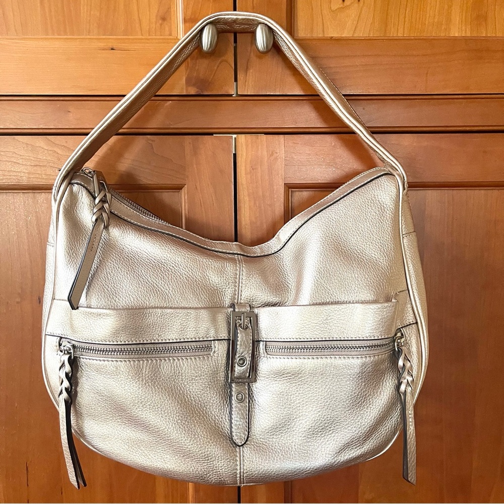 B.Makowsky Genuine Leather Hobo Style Shoulder Bag In Champagne Color - Picture 6 of 11
